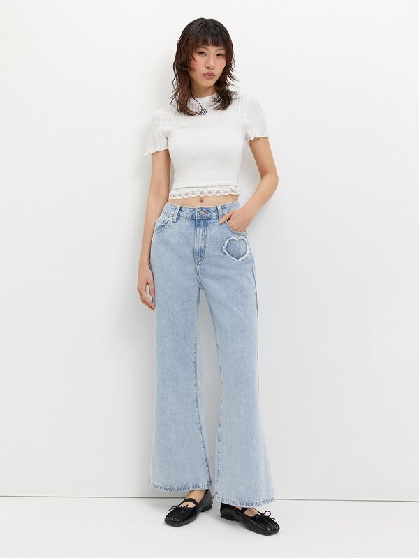 Pomelo Pomelo Frayed Heart Jeans - Blue