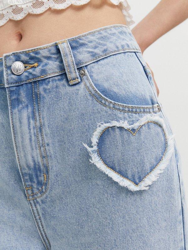 Pomelo Pomelo Frayed Heart Jeans - Blue
