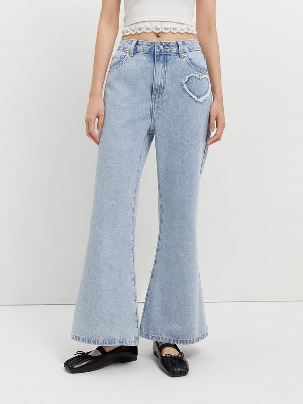 pomelo Pomelo Frayed Heart Jeans - Blue