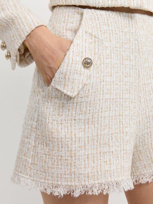 Pomelo Pomelo Frayed Hem Tweed Shorts - Ivory
