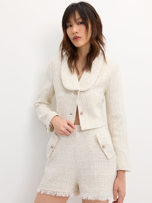 Pomelo Pomelo Frayed Hem Tweed Shorts - Ivory