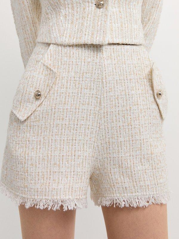 pomelo Pomelo Frayed Hem Tweed Shorts - Ivory