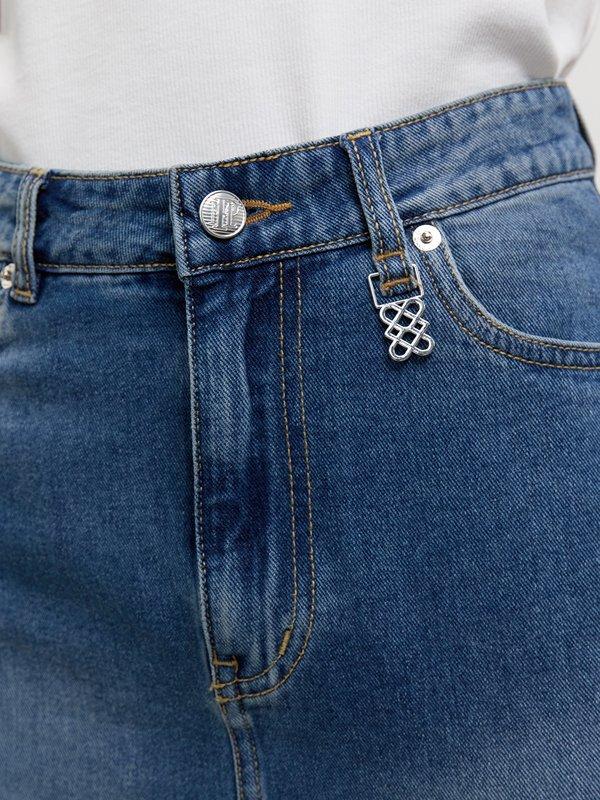 Pomelo Pomelo Frayed Side Slit Denim Skirt - Blue