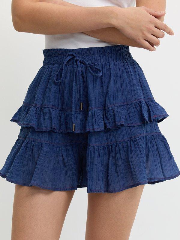 pomelo Pomelo Frill Tiered Shorts - Navy