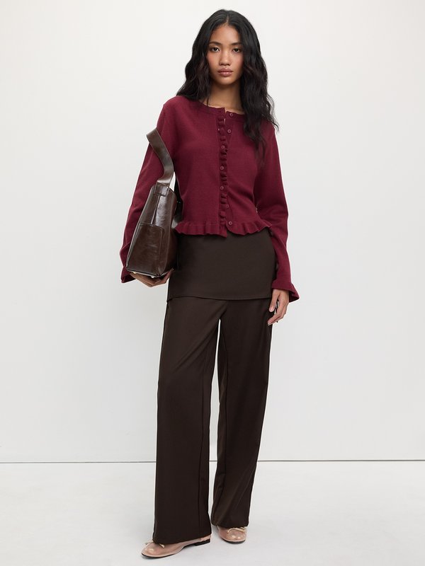 pomelo Pomelo Frill Trim Cardigan - Burgundy