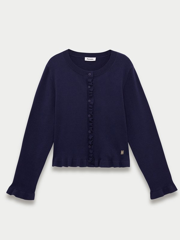 pomelo Pomelo Frill Trim Cardigan - Navy
