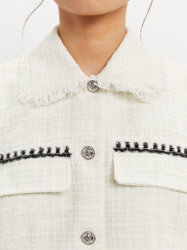 Pomelo Pomelo Fringe Tweed Blouse - White