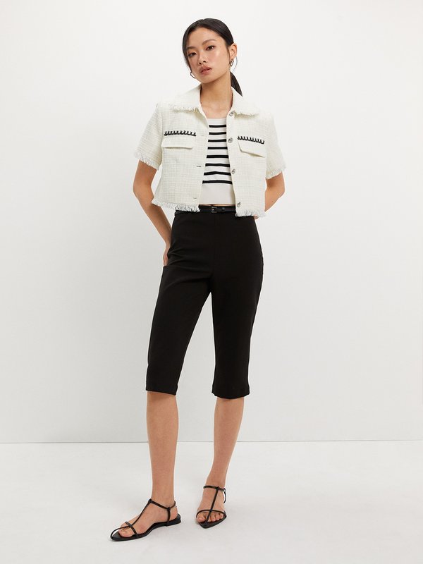 Pomelo Pomelo Fringe Tweed Blouse - White