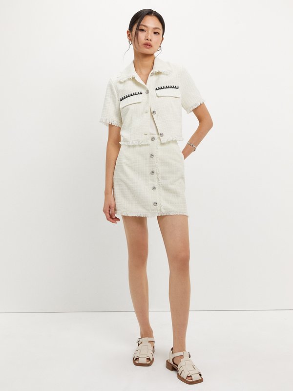 Pomelo Pomelo Fringe Tweed Blouse - White