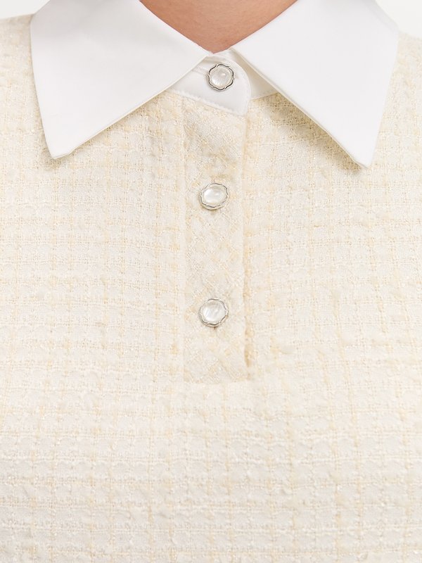 Pomelo Pomelo Fringe Tweed Crop Top - Ivory