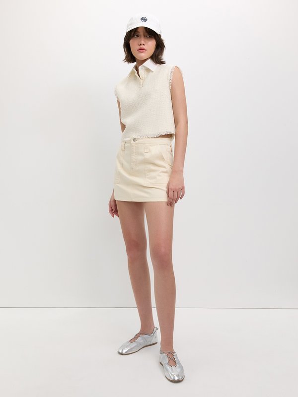 Pomelo Pomelo Fringe Tweed Crop Top - Ivory