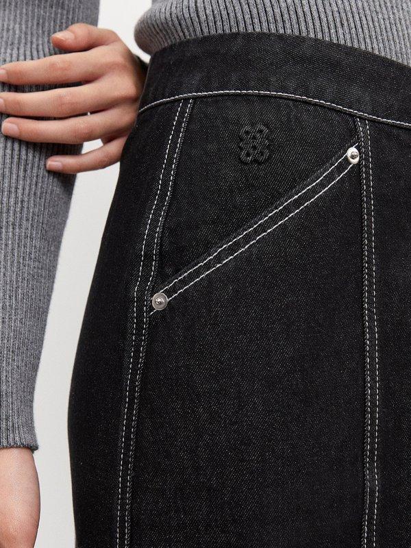 Pomelo Pomelo Front Slit Denim Skirt - Black