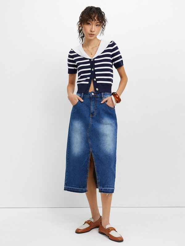 Pomelo Pomelo Front Slit Denim Skirt - Blue