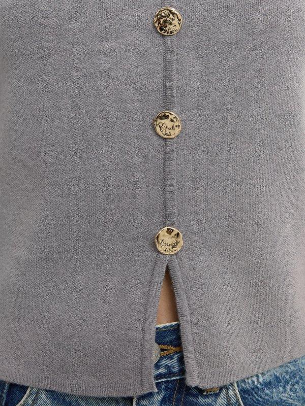 Pomelo Pomelo Front Slit Knit Top - Mid Grey