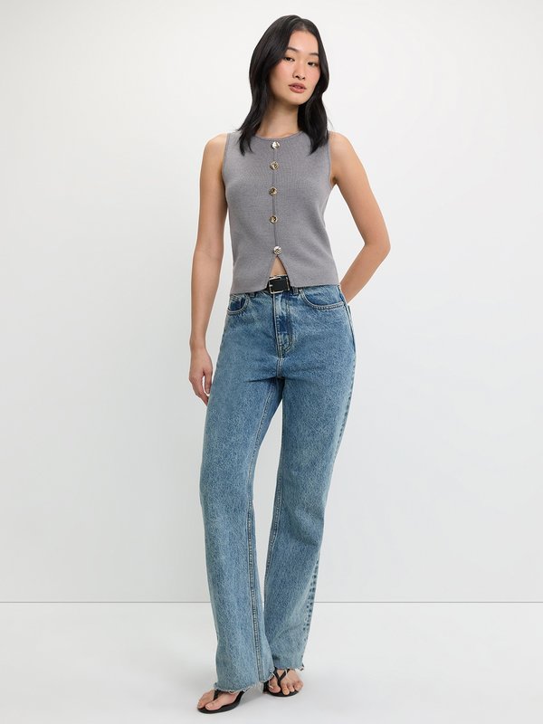 Pomelo Pomelo Front Slit Knit Top - Mid Grey