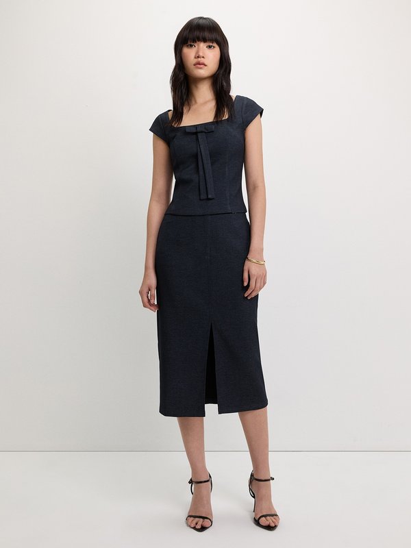 pomelo Pomelo Front Slit Skirt - Indigo