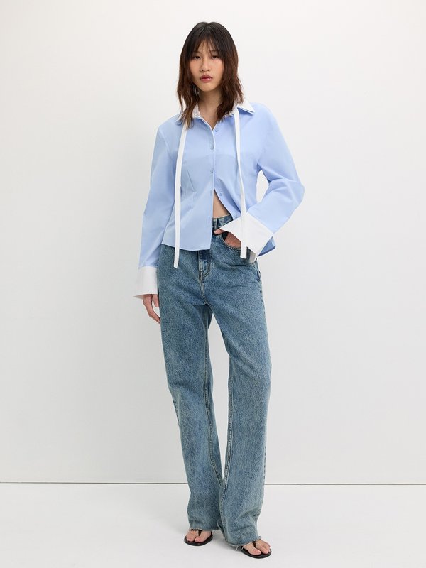 Pomelo Pomelo Front Tie Shirt - Baby Blue