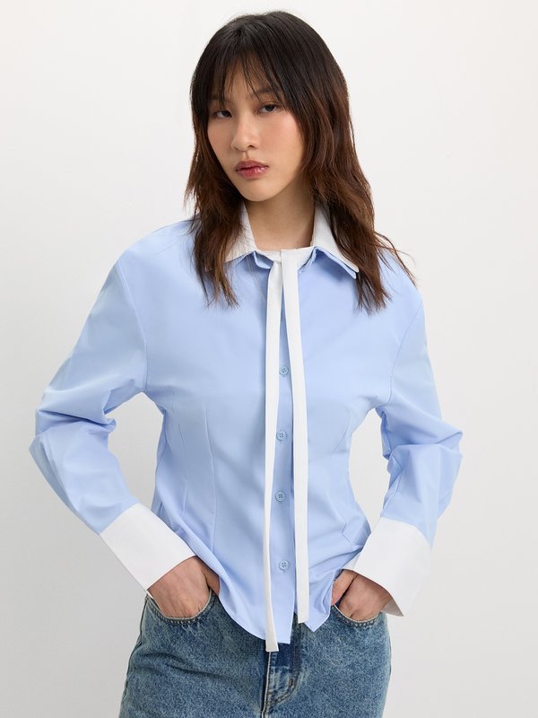 Pomelo Pomelo Front Tie Shirt - Baby Blue