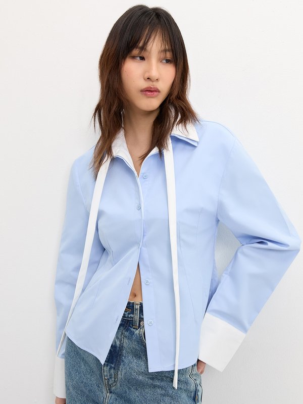 pomelo Pomelo Front Tie Shirt - Baby Blue