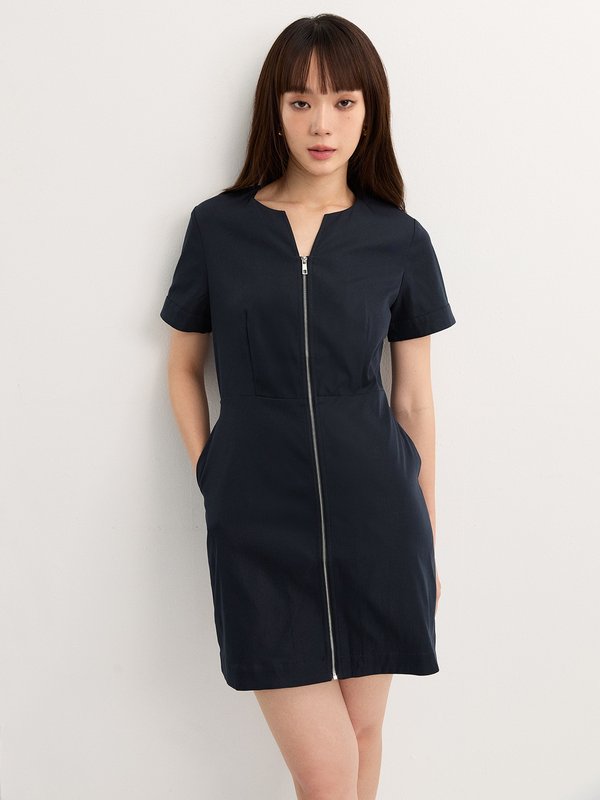 pomelo Pomelo Front Zip Dress - Navy