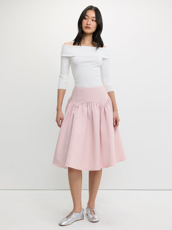 Pomelo Pomelo Gathered Flared Skirt - Light Pink