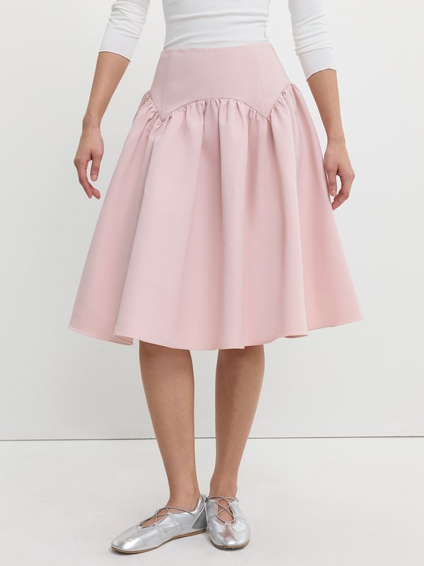 pomelo Pomelo Gathered Flared Skirt - Light Pink