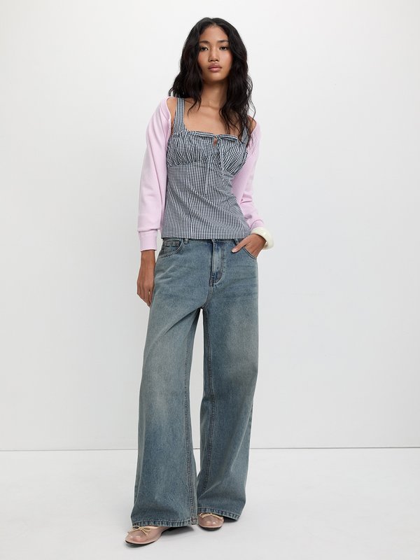 Pomelo Pomelo Gingham Bow Tie Top - Navy