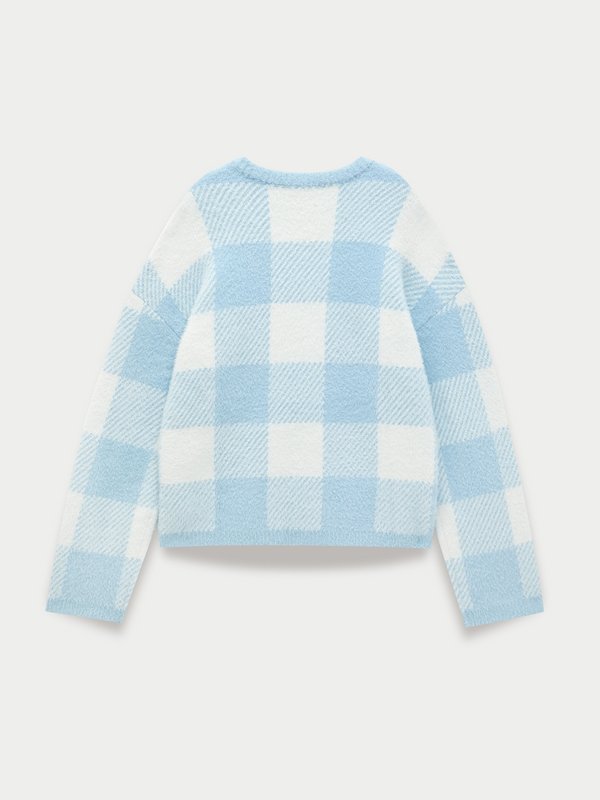 Pomelo Pomelo Gingham Fluffy Sweater - Baby Blue