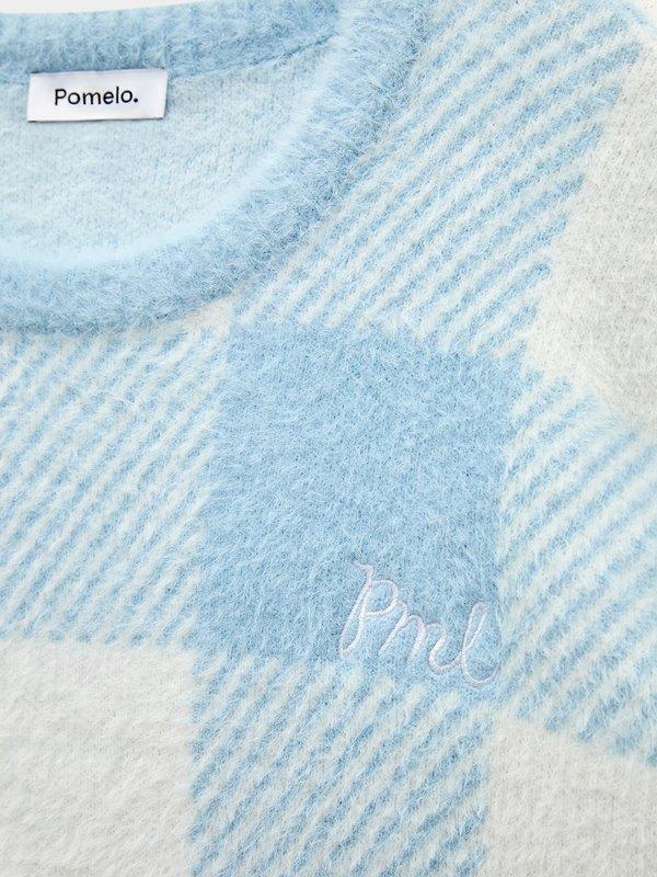 Pomelo Pomelo Gingham Fluffy Sweater - Baby Blue
