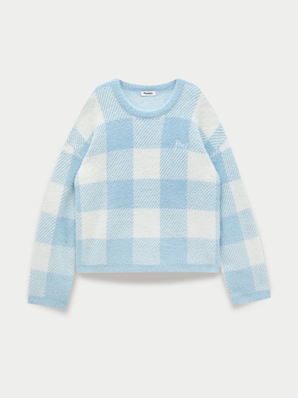 pomelo Pomelo Gingham Fluffy Sweater - Baby Blue