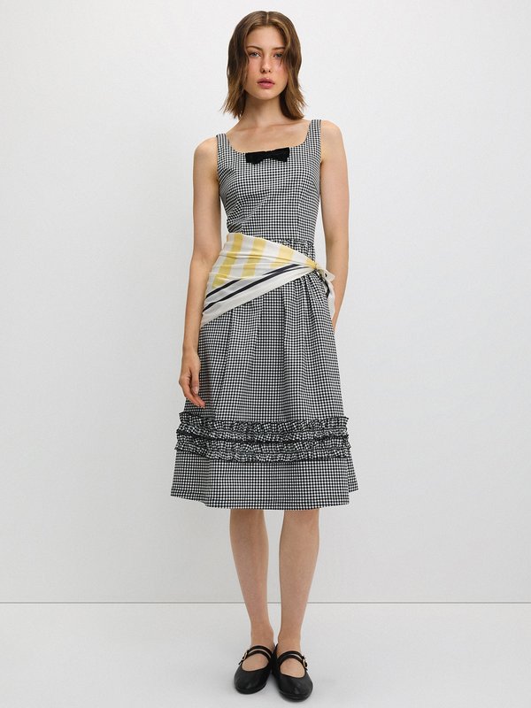 Pomelo Pomelo Gingham Ruffle Dress - Black