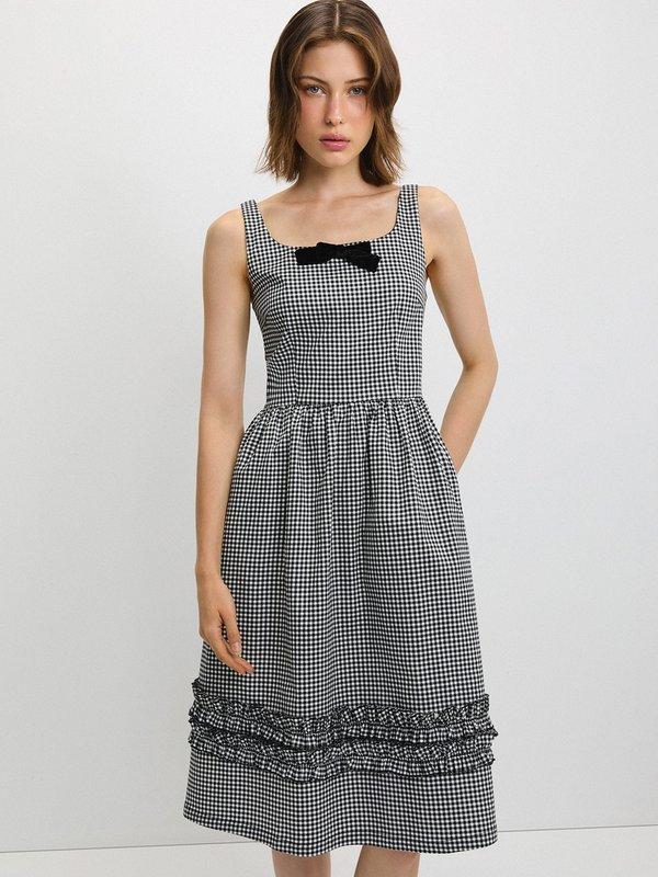 pomelo Pomelo Gingham Ruffle Dress - Black