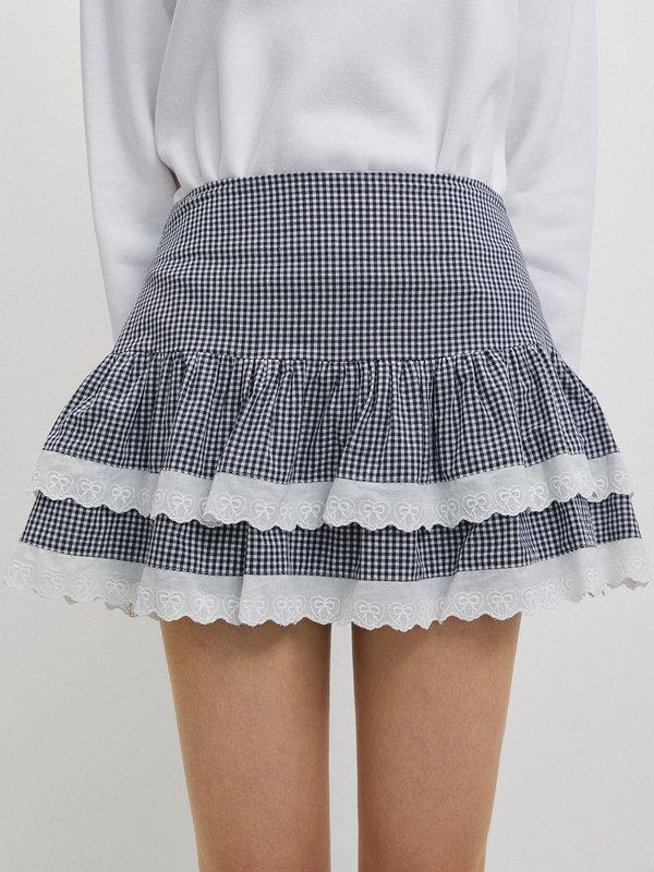 Pomelo Pomelo Gingham Ruffle Skirt - Black