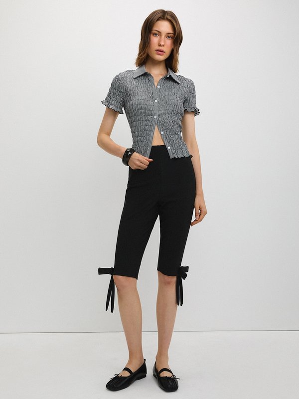Pomelo Pomelo Gingham Shirred Blouse - Black