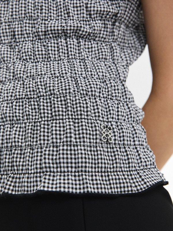 Pomelo Pomelo Gingham Shirred Blouse - Black