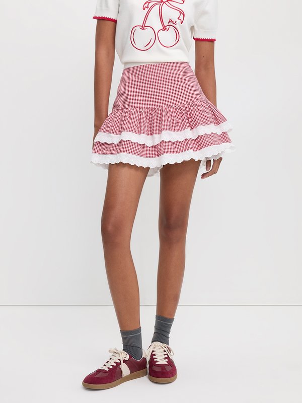Pomelo Pomelo Gingham Tiered Mini Skirt - Red