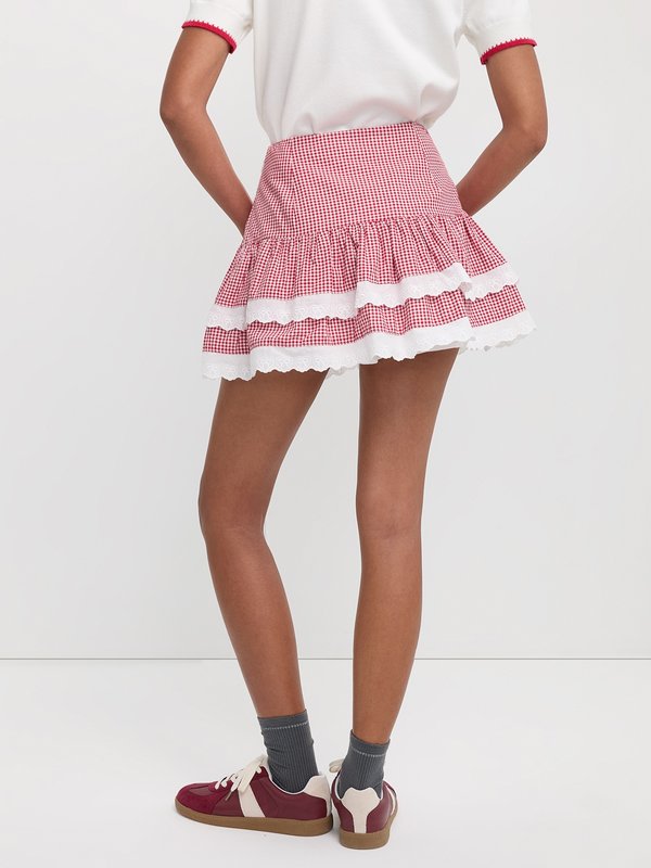 Pomelo Pomelo Gingham Tiered Mini Skirt - Red