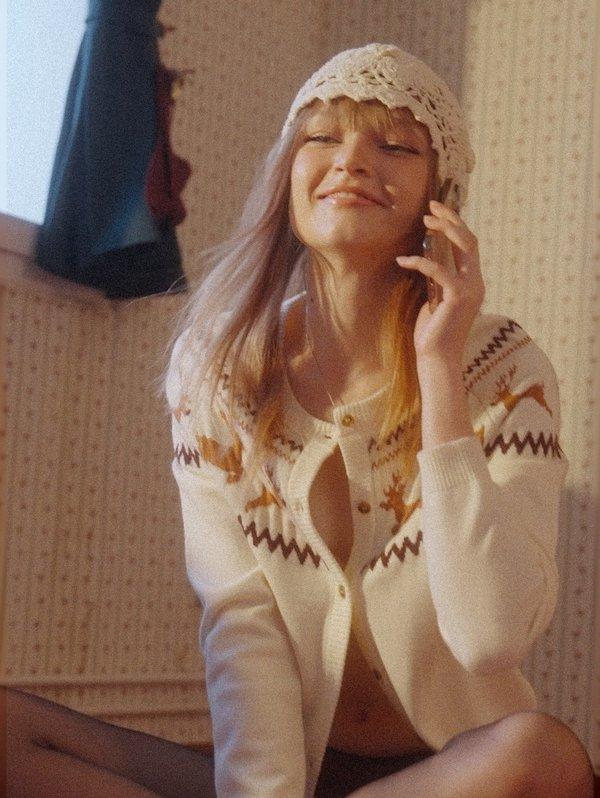 pomelo Pomelo Graphic Print Button Cardigan - Ivory