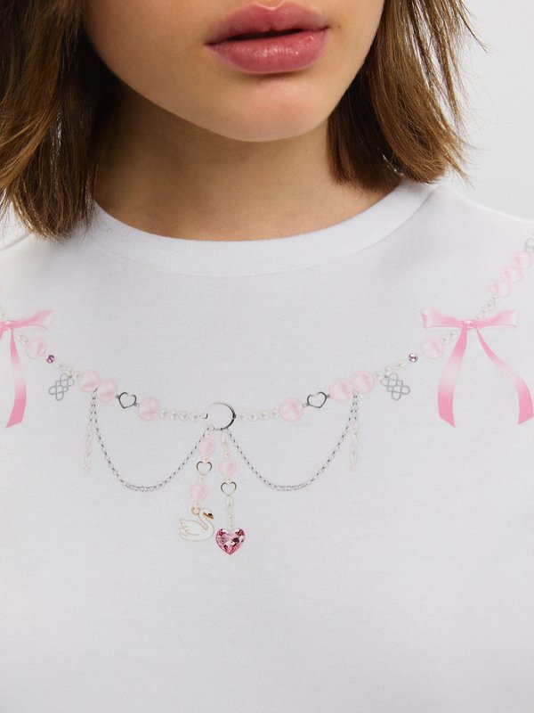 Pomelo Pomelo Graphic Print Crop Tee - White