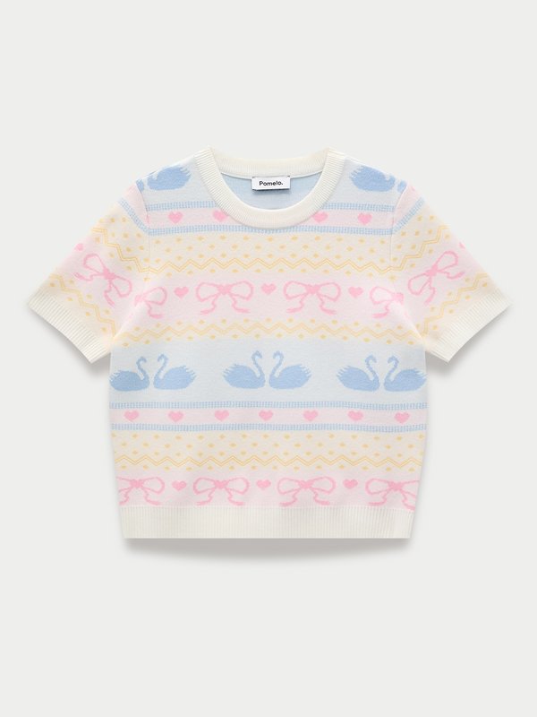 pomelo Pomelo Graphic Print Knit Top - White