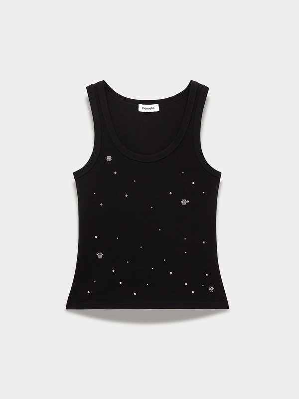 Pomelo Pomelo Graphic Print Ribbed Tank - Black