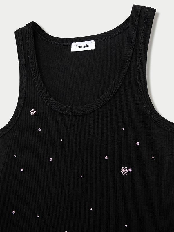 Pomelo Pomelo Graphic Print Ribbed Tank - Black