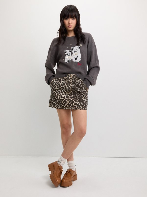 Pomelo Pomelo Graphic Print Sweater - Mid Grey
