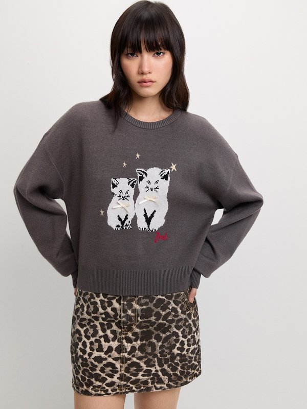 Pomelo Pomelo Graphic Print Sweater - Mid Grey
