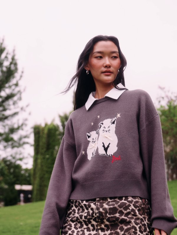 pomelo Pomelo Graphic Print Sweater - Mid Grey