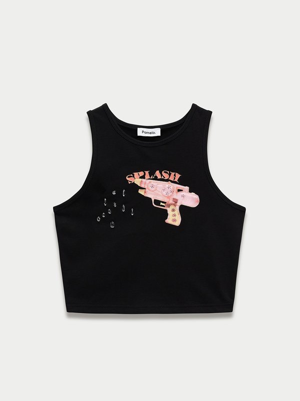 pomelo Pomelo Graphic Print Tank - Black