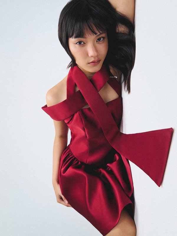 Pomelo Pomelo Halter Mini Flare Dress - Red