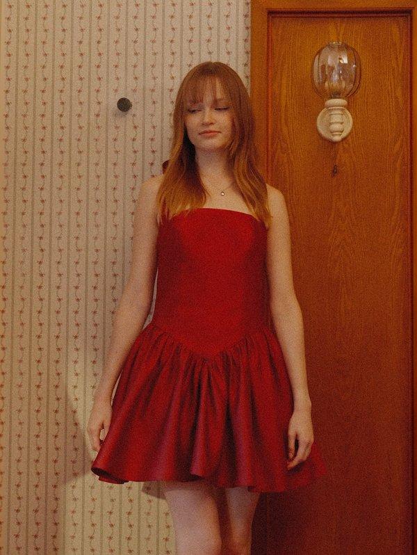 pomelo Pomelo Halter Mini Flare Dress - Red