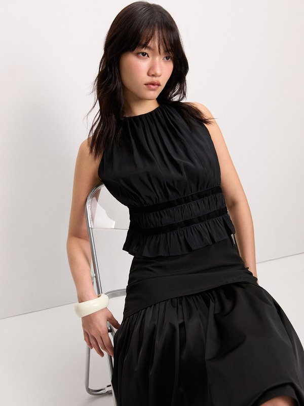 Pomelo Pomelo Halter Peplum Top - Black