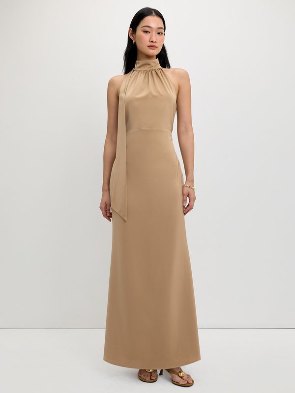 Pomelo Pomelo Halter Tie Dress - Beige